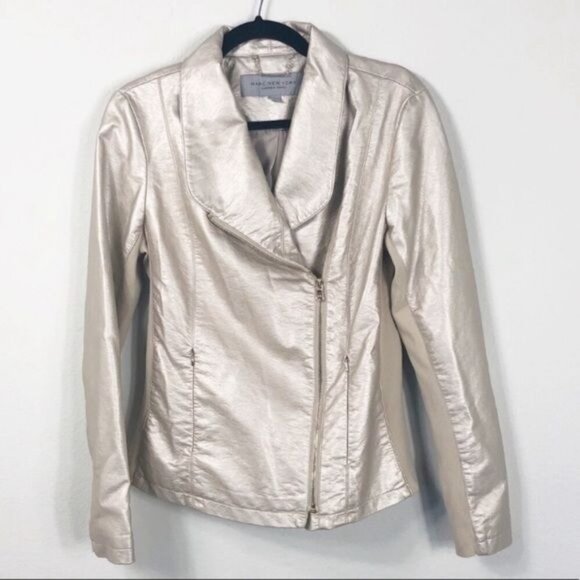 Marc New York Gold Faux Leather Short Jacket Full Zip Stylish & Chic Size Medium - Picture 2 of 7